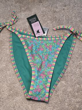 wild fable Teal Floral Tie-Side Bikini Bottoms with Neon Stripe